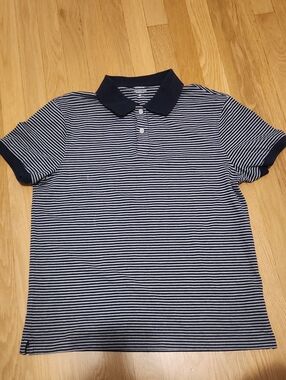 JCrew Factory Men's Navy and White Striped Polo Shirt